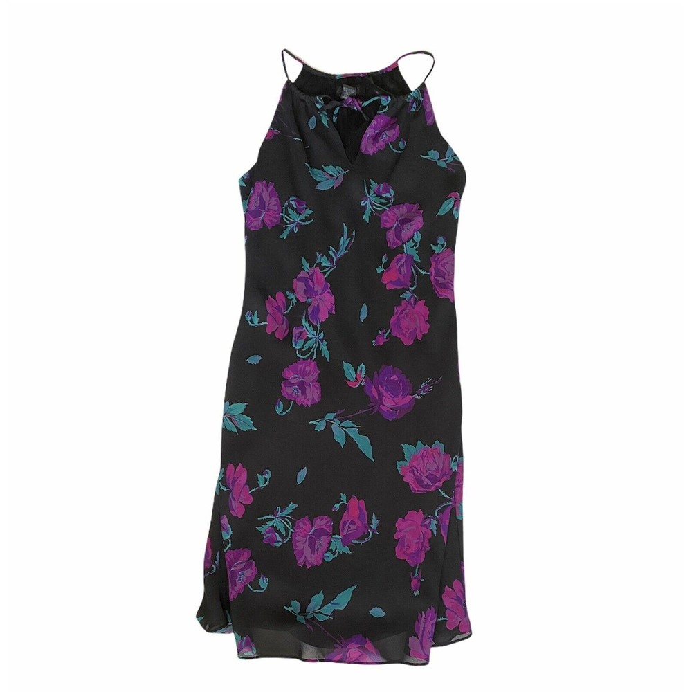 Express Juniors 5/6 Black Multicolor V-Neck Floral Dress Spaghetti Strap Midi